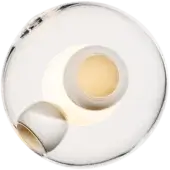 Glass ceiling light, clear with silver accent, spherical shape featuring recessed opaque white sat light and layered glass texture.